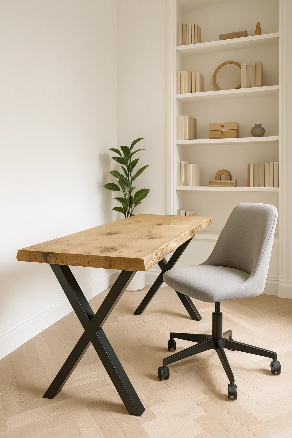 Live / Waney Edge Study Desk / Table With X Cross Metal Legs