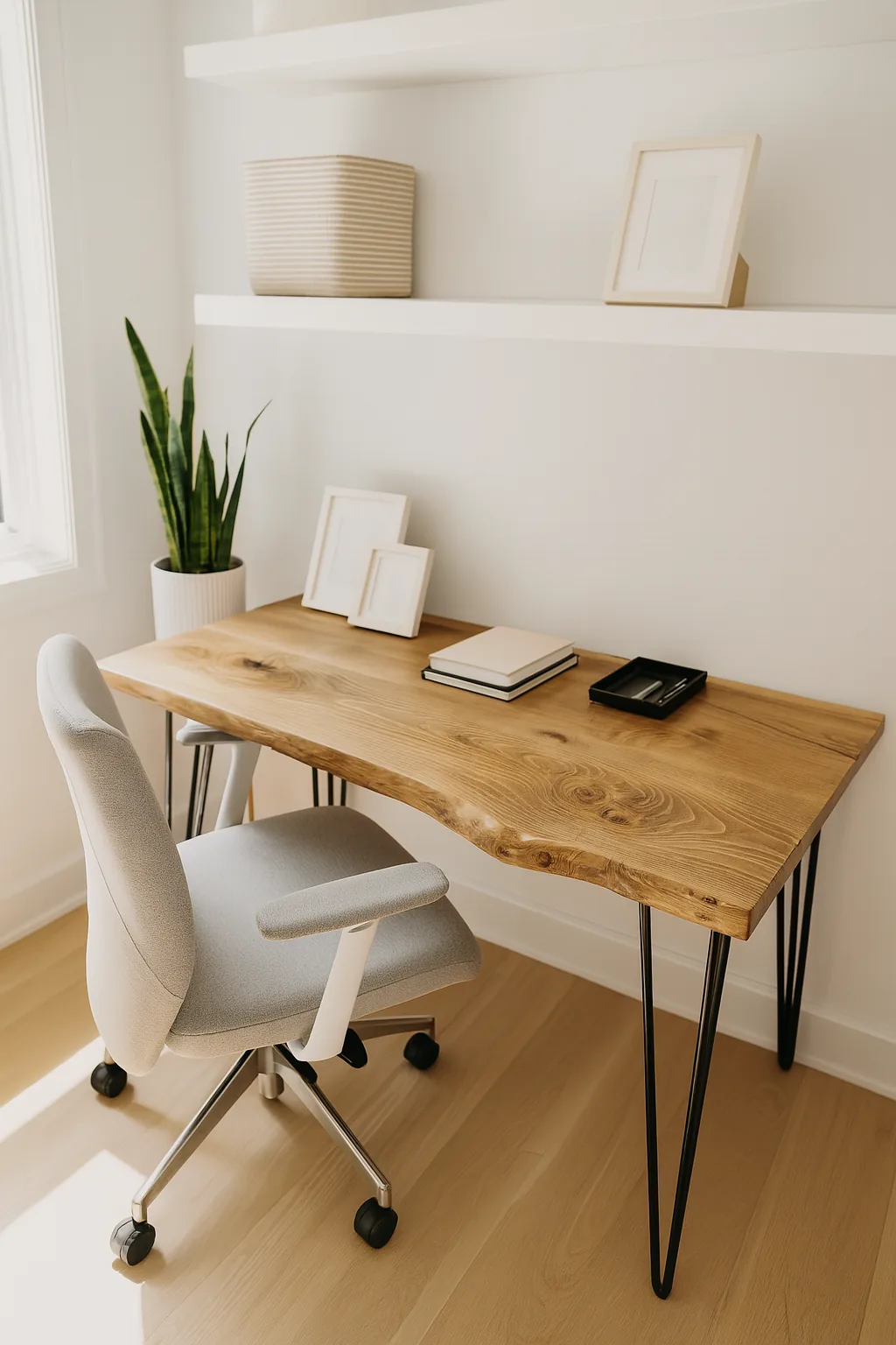 Live / Waney Edge Study Desk / Table With Metal Hairpin Legs