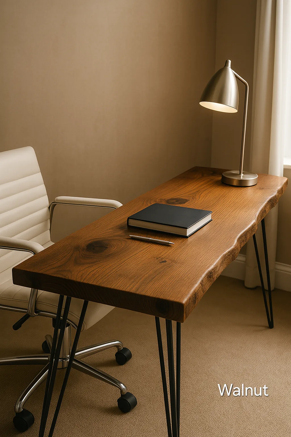 Live / Waney Edge Study Desk / Table With Metal Hairpin Legs