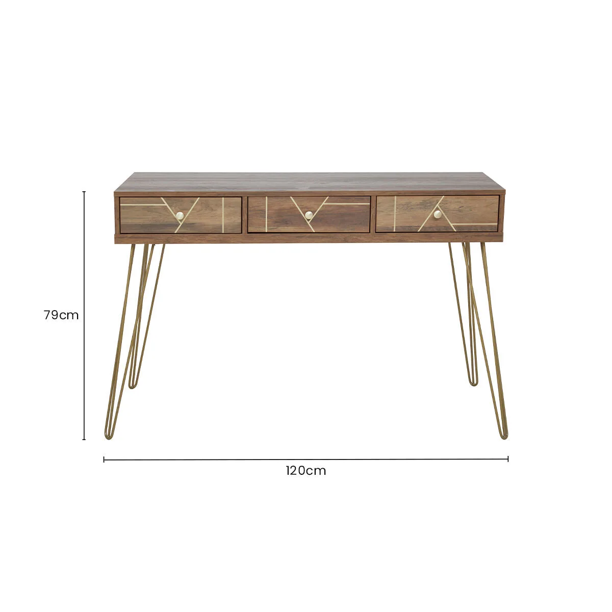 Flori Three Drawer Gold Contemporary Desk