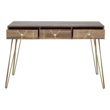 Flori Three Drawer Gold Contemporary Desk