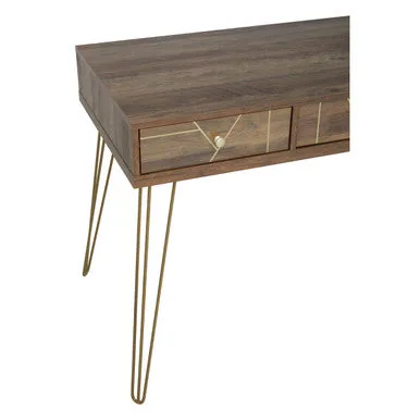Flori Three Drawer Gold Contemporary Desk