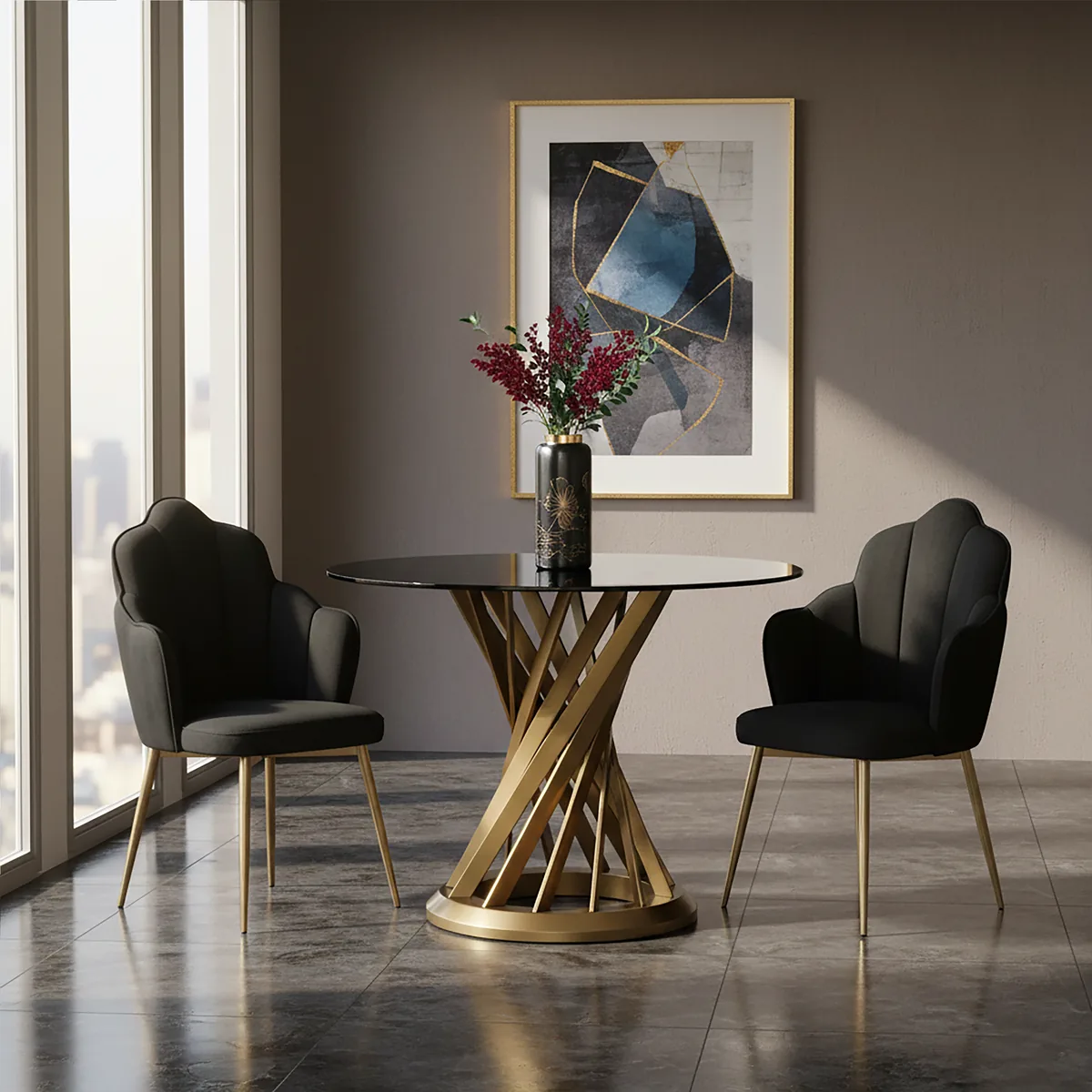 Tian Black Velvet Dining Chair