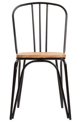 District Dining Chair Elm Wood Seat With Black Metal Frame
