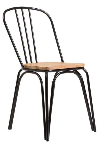 District Dining Chair Elm Wood Seat With Black Metal Frame