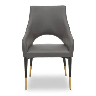 Gilden Grey Leather Dining Chair With Gold Tip Legs