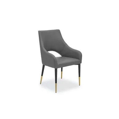 Gilden Grey Leather Dining Chair With Gold Tip Legs