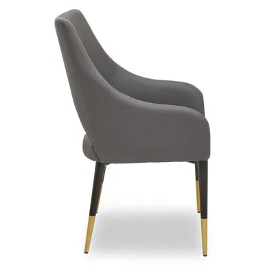 Gilden Grey Leather Dining Chair With Gold Tip Legs