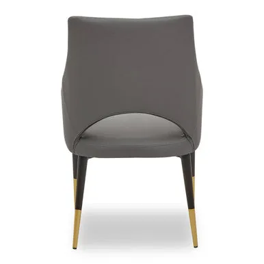 Gilden Grey Leather Dining Chair With Gold Tip Legs
