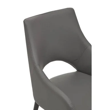 Gilden Grey Leather Dining Chair With Gold Tip Legs