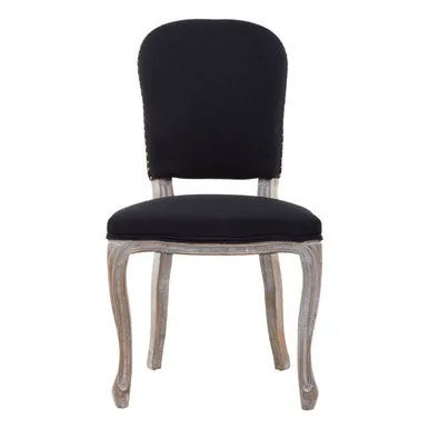 Kensington Townhouse Black Linen Dining Chair With Antique Wood Legs