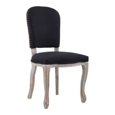 Kensington Townhouse Black Linen Dining Chair With Antique Wood Legs