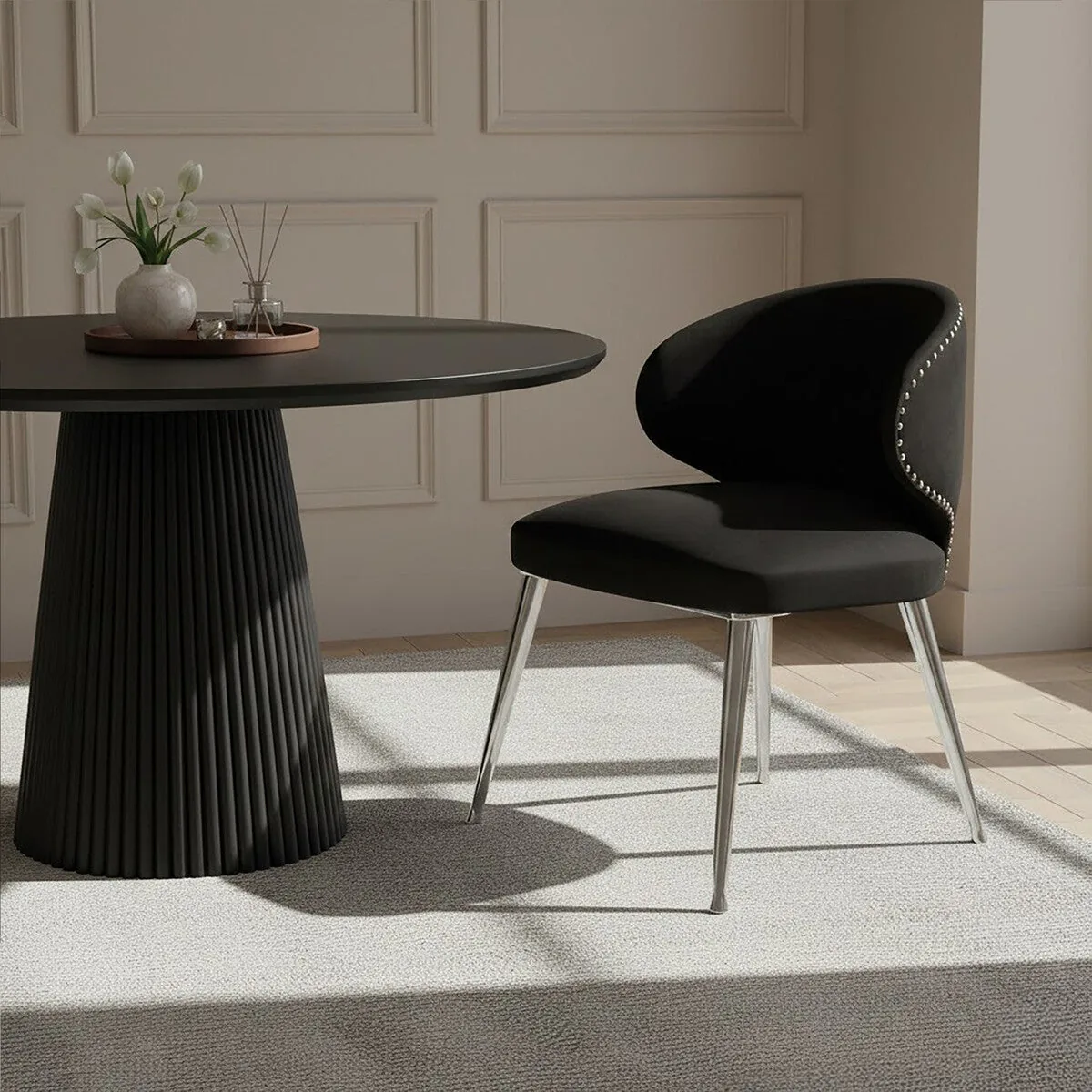 Piermount Velvet Black Contemporary Dining Chair