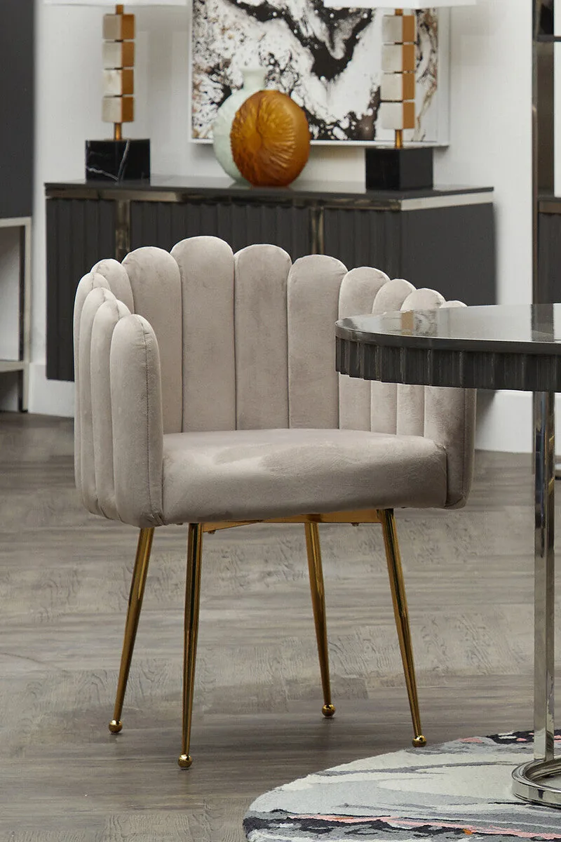 Bari Mink Velvet Scalloped Dining Chair
