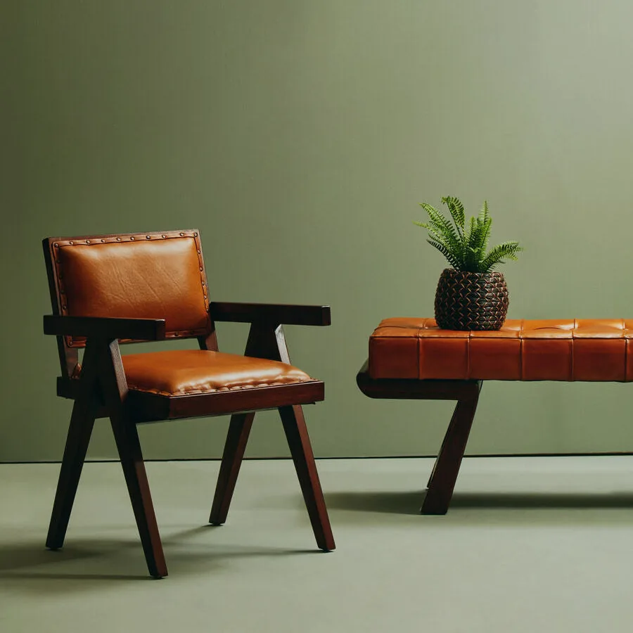 Inca Tan Leather & Teak Frame Dining Chair