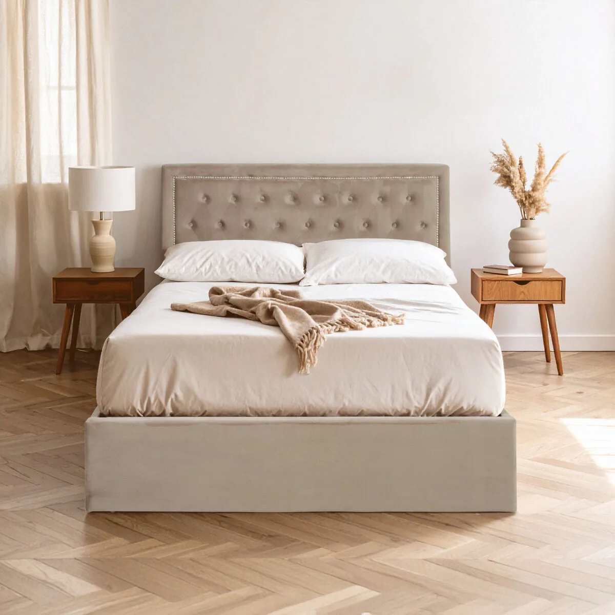 Hannah Mink Velvet Ottoman Double Bed
