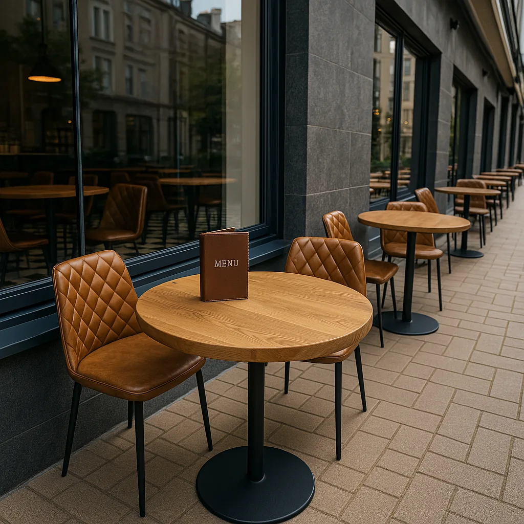Round Solid Wood Dining Tables With Pole Leg For Cafes and Restaurants (Bulk Order)