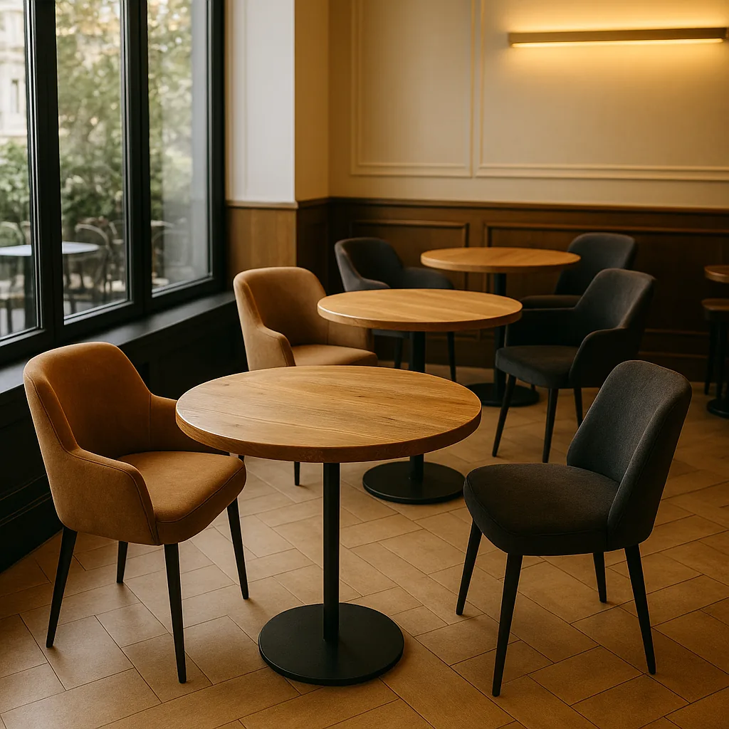 Round Solid Wood Dining Tables With Pole Leg For Cafes and Restaurants (Bulk Order)