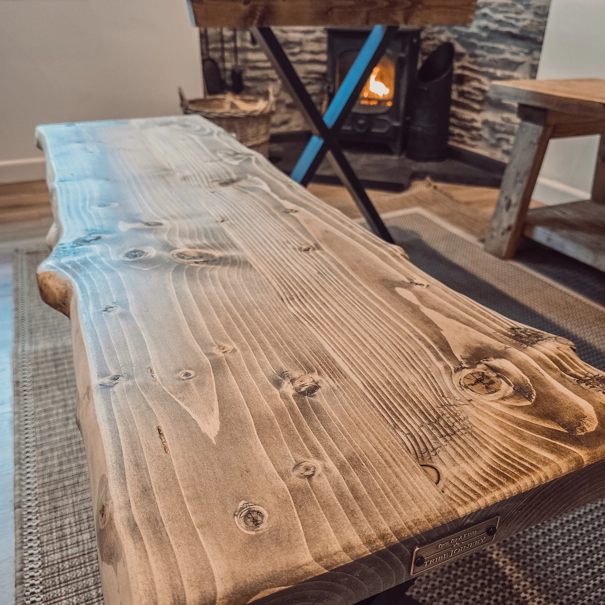 Live / Waney Edge Dining Table With X Cross Metal Legs