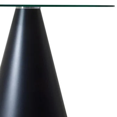 Black Metal Conical Base Round Dining Table With Clear Glass Top, Azalea
