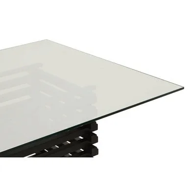 Matte Black Stainless Steel & Clear Glass Rectangular Dining Table With Storage, Vogue