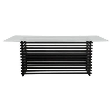 Matte Black Stainless Steel & Clear Glass Rectangular Dining Table With Storage, Vogue