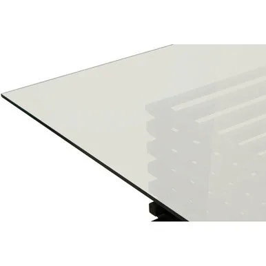 Matte Black Stainless Steel & Clear Glass Rectangular Dining Table With Storage, Vogue