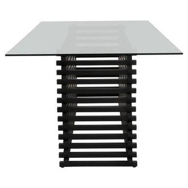 Matte Black Stainless Steel & Clear Glass Rectangular Dining Table With Storage, Vogue