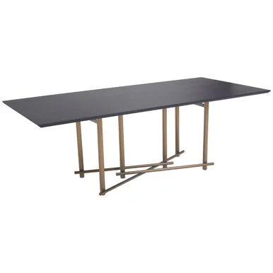 Black Engineered Wood Top Dining Table With Brushed Brass Legs, Delta