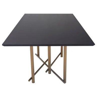 Black Engineered Wood Top Dining Table With Brushed Brass Legs, Delta