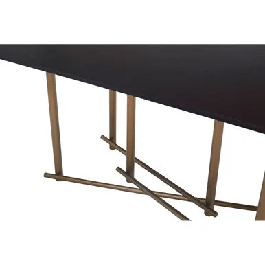 Black Engineered Wood Top Dining Table With Brushed Brass Legs, Delta
