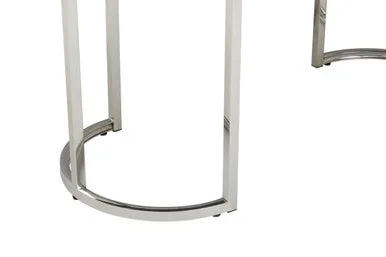 Grey High Gloss Oval Dining Table With Fluted Edge & Polished Stainless Steel Sledge Base, Genoa