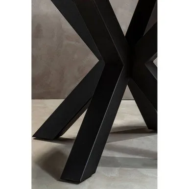 Natural Wood Veneer Top Round Dining Table With Black Metal Legs, Salford