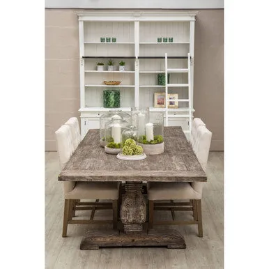 Brown Rustic Recycled Pine Wood Dining Table With Traditional Pedestal Legs, Lovina