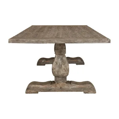 Brown Rustic Recycled Pine Wood Dining Table With Traditional Pedestal Legs, Lovina