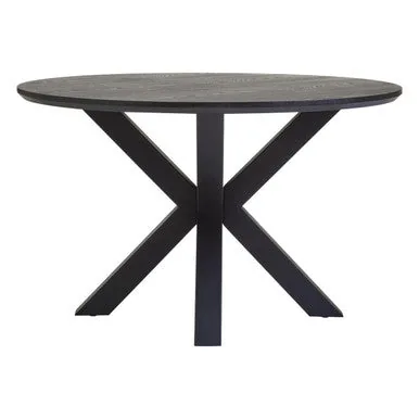Black Wood Veneer Round Top Dining Table With Metal Legs, Salford