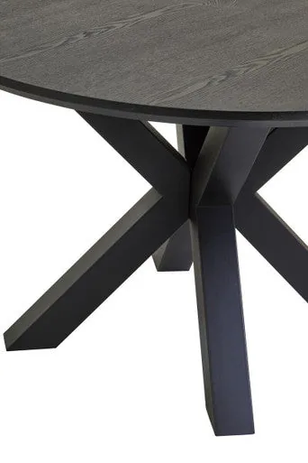 Black Wood Veneer Round Top Dining Table With Metal Legs, Salford