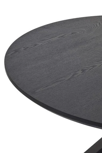 Black Wood Veneer Round Top Dining Table With Metal Legs, Salford