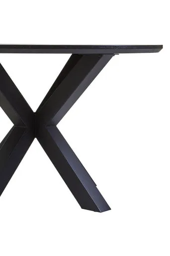 Black Wood Veneer Round Top Dining Table With Metal Legs, Salford