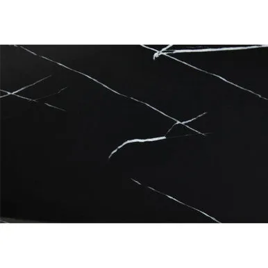 Black Marble Rectangular Top Dining Table With Brushed Gold Geometric Frame, Moda