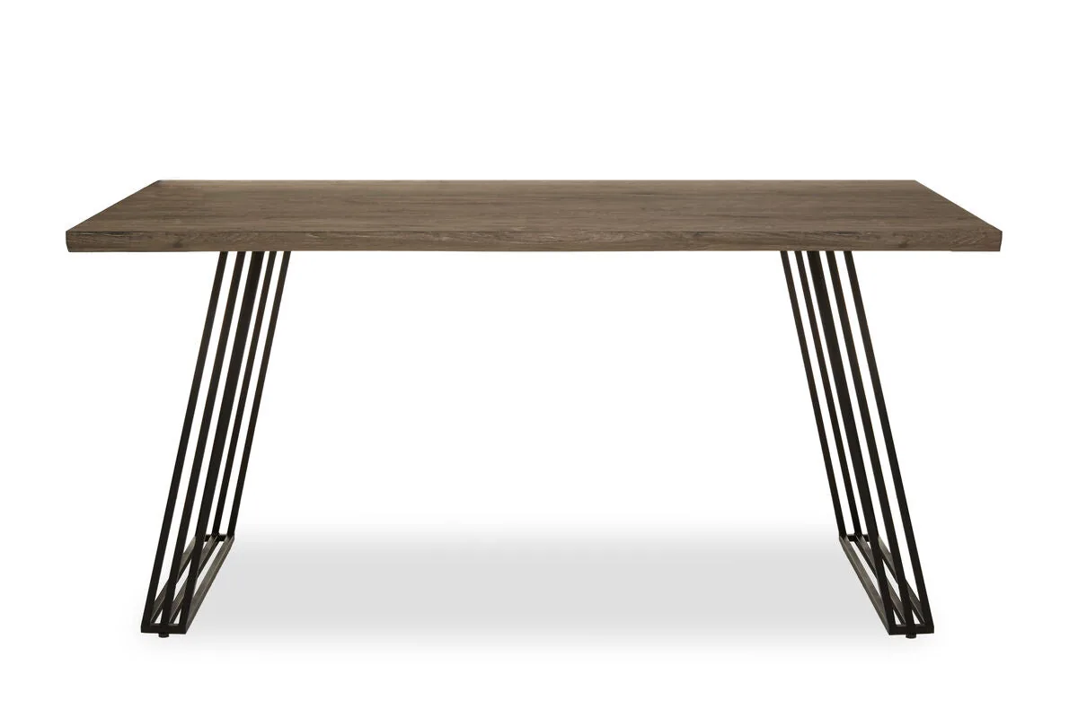 Light Brown Veneer Wooden Top Dining Table With Black U Shaped Metal Base, Adele