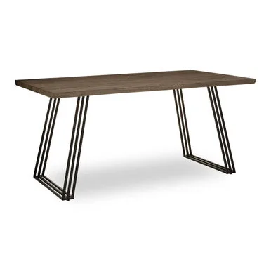 Light Brown Veneer Wooden Top Dining Table With Black U Shaped Metal Base, Adele