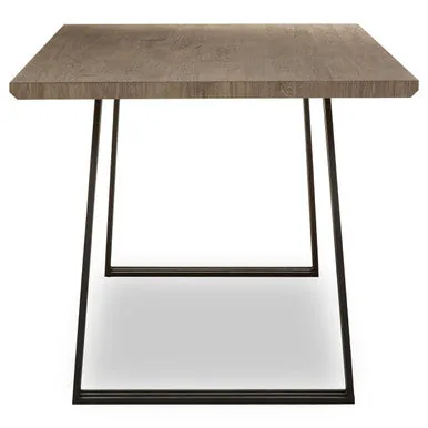 Light Brown Veneer Wooden Top Dining Table With Black U Shaped Metal Base, Adele