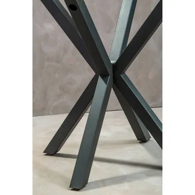 Clear Glass Top Round Dining Table With Grey Metal Legs, Salford