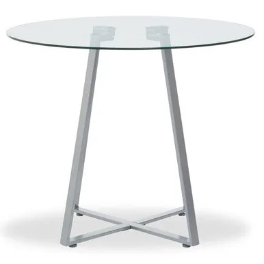 Glass Top & Grey Stainless Steel Dining Table, Metropolitan
