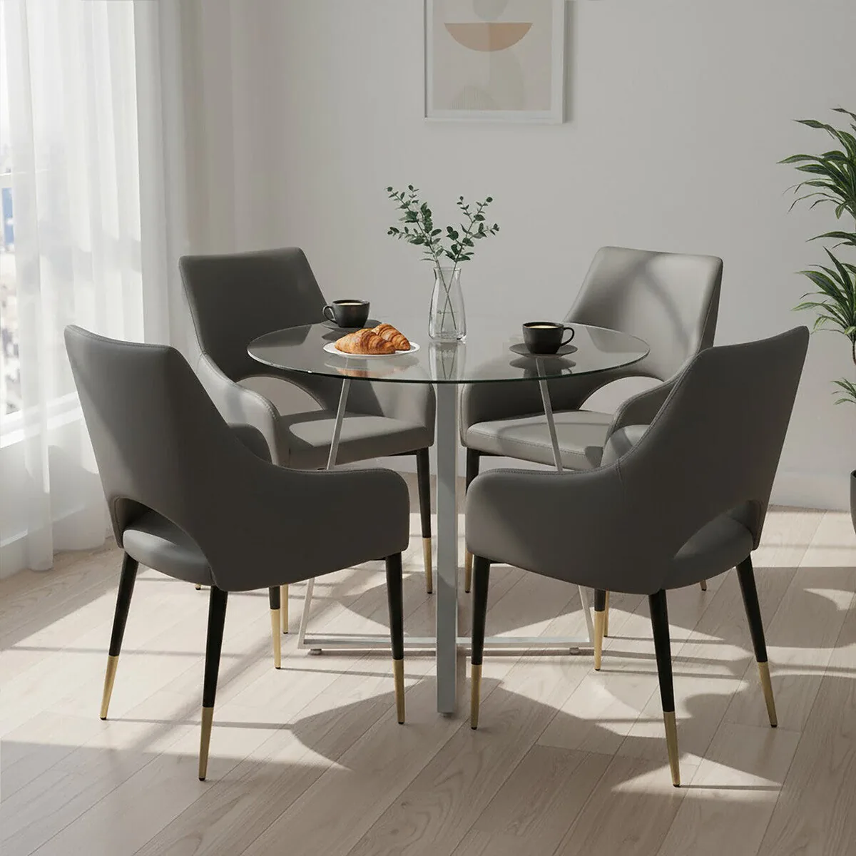 Glass Top & Grey Stainless Steel Dining Table, Metropolitan
