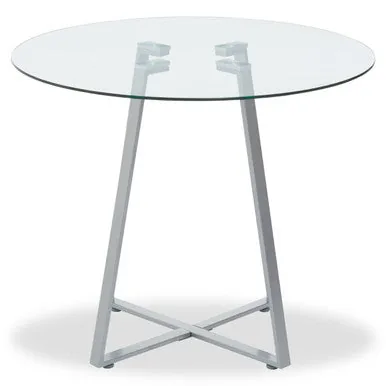 Glass Top & Grey Stainless Steel Dining Table, Metropolitan