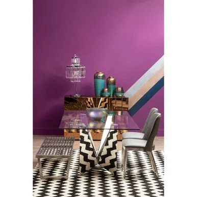 Silver Tempered Glass Top Dining Table With Silver Chrome Legs, Carlox