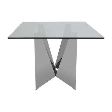 Silver Tempered Glass Top Dining Table With Silver Chrome Legs, Carlox