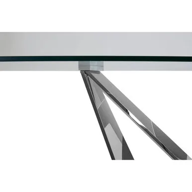 Silver Tempered Glass Top Dining Table With Silver Chrome Legs, Carlox